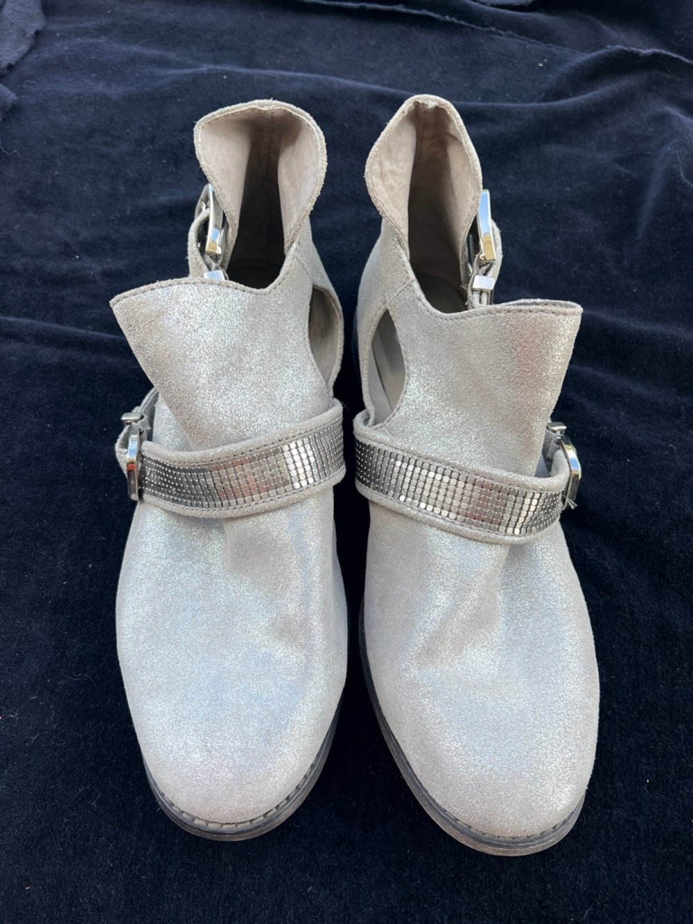 Gianni Bini Silver Metallic Women's Ankle Boots with Decorative Buckle Strap